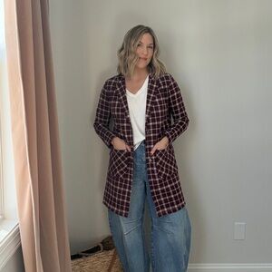 Anthropologie Burgundy Plaid Blazer Jacket
